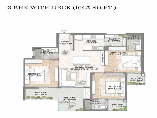 3bhk + deck unit plan