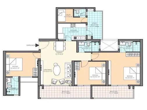 3 bhk unit plan