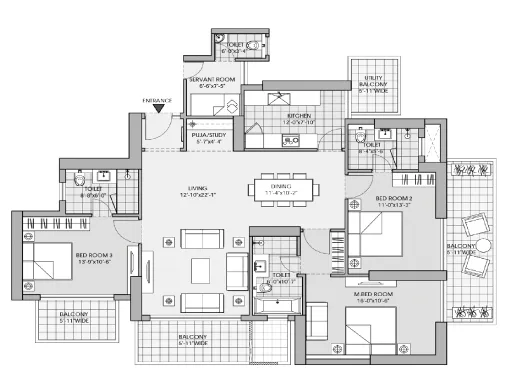 3 bhk unit plan