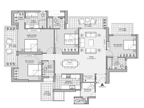 4 bhk unit plan