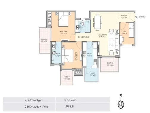 2 bhk Study unit plan