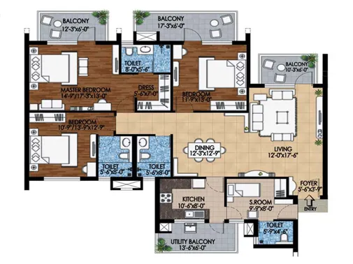 3 bhk unit plan